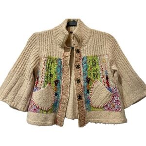 Vintage Free People Grandma Goes West Patchwork Knit Cardigan Sweater